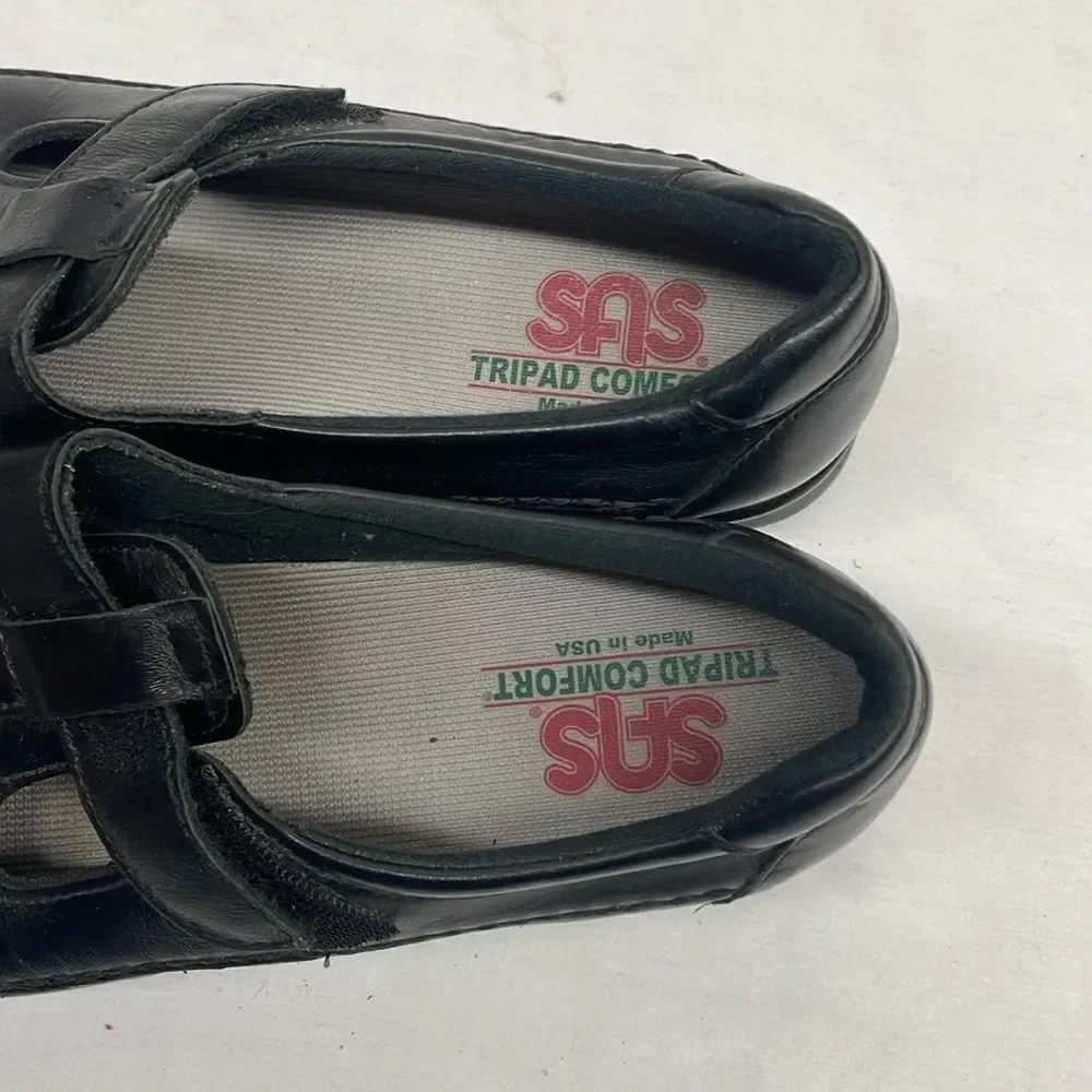 SAS Mary Janes EZ Strap Black Leather Walking Shoes